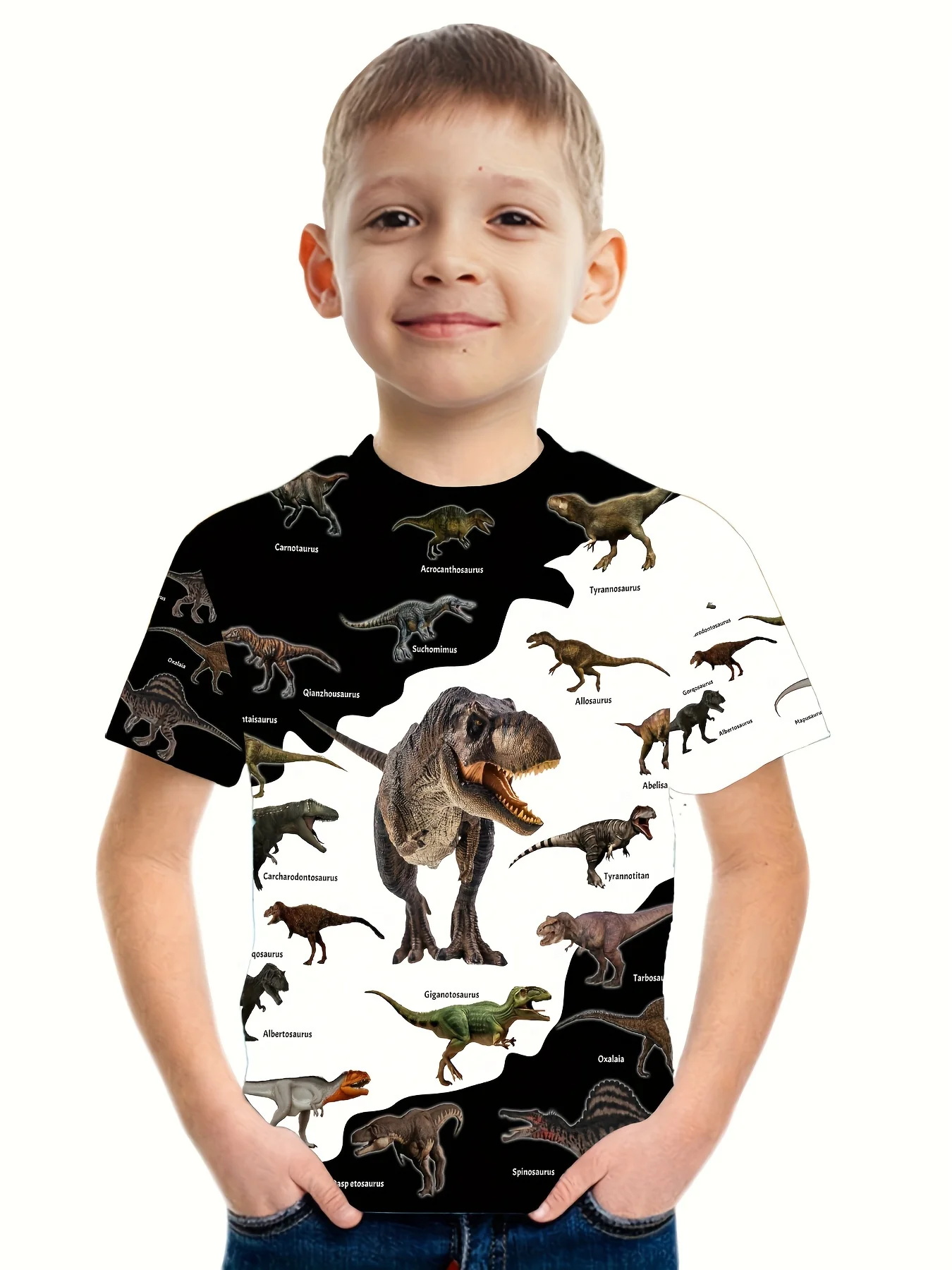 Kids Unisex Dinosaur T-shirt Casual 3D Print Crew Neck, Slightly ,Short Sleeves, Clothing for Children, Girls and Boys, Outdoor,