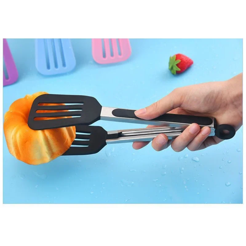 9 Inch Kitchen Supplies Food Tong Serving Stainless Steel Silicone BBQ Clip Salad Nylon Shank Dessert Tweezer Cooking Clamp