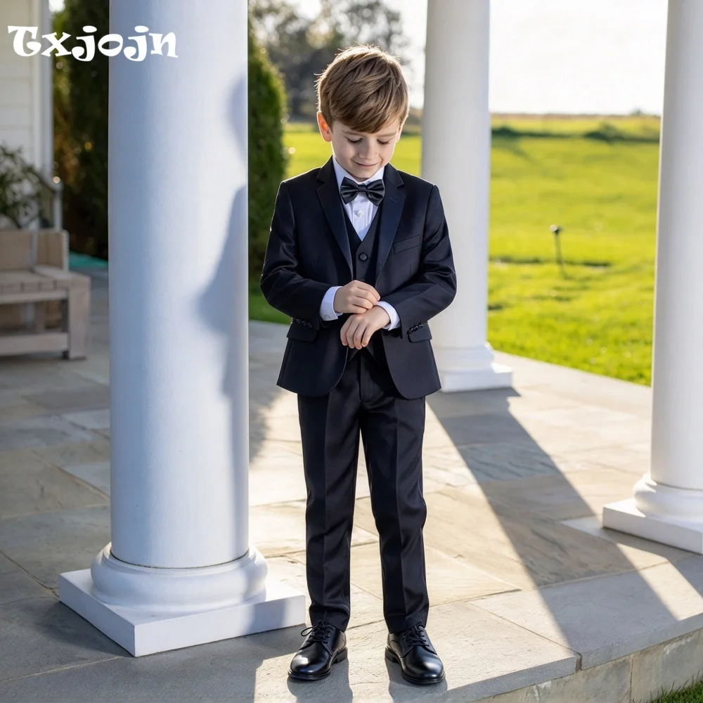 Classic Boys Suit 3-piece Set Formal Tuxedos Pointed Collar Jacket Trend 2-16 Year Tailored Blazer Pants Vest for Party Events