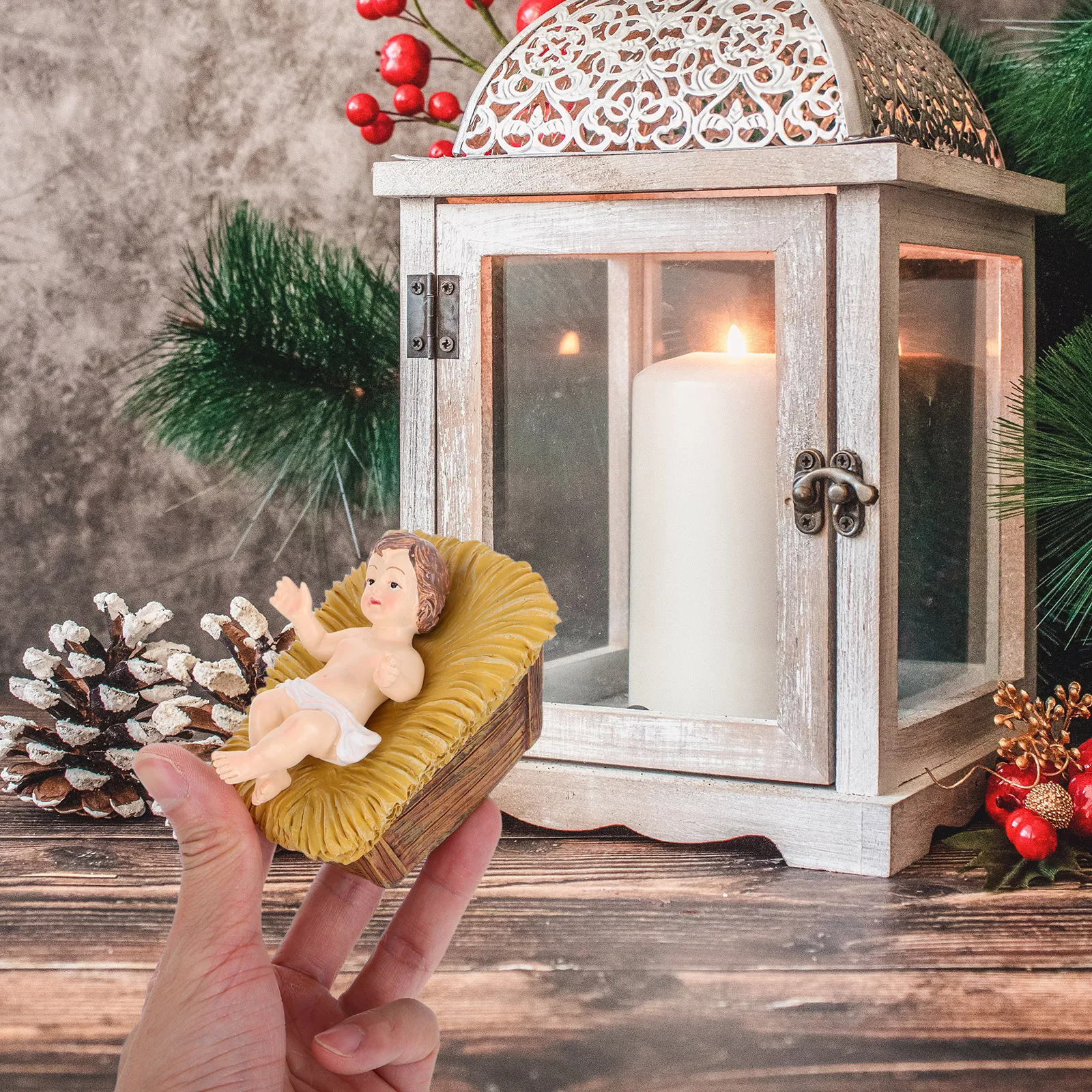 

Baby Jesus Nativity Crib Set Resin Craft Statue Christmas Decor Desktop Religious Ornament Home Office Baby Jesus Sculpture