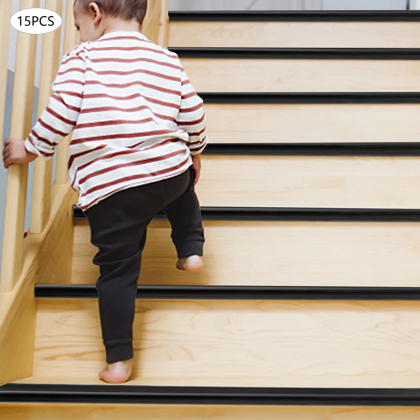 계단 가장자리 보호대, 미끄럼 방지 단계 가드, PVC 계단 트림, 15 PCS 검정색 계단 코너 가드 - 35.43x1.97x0.98인치, 3.3mm 두께