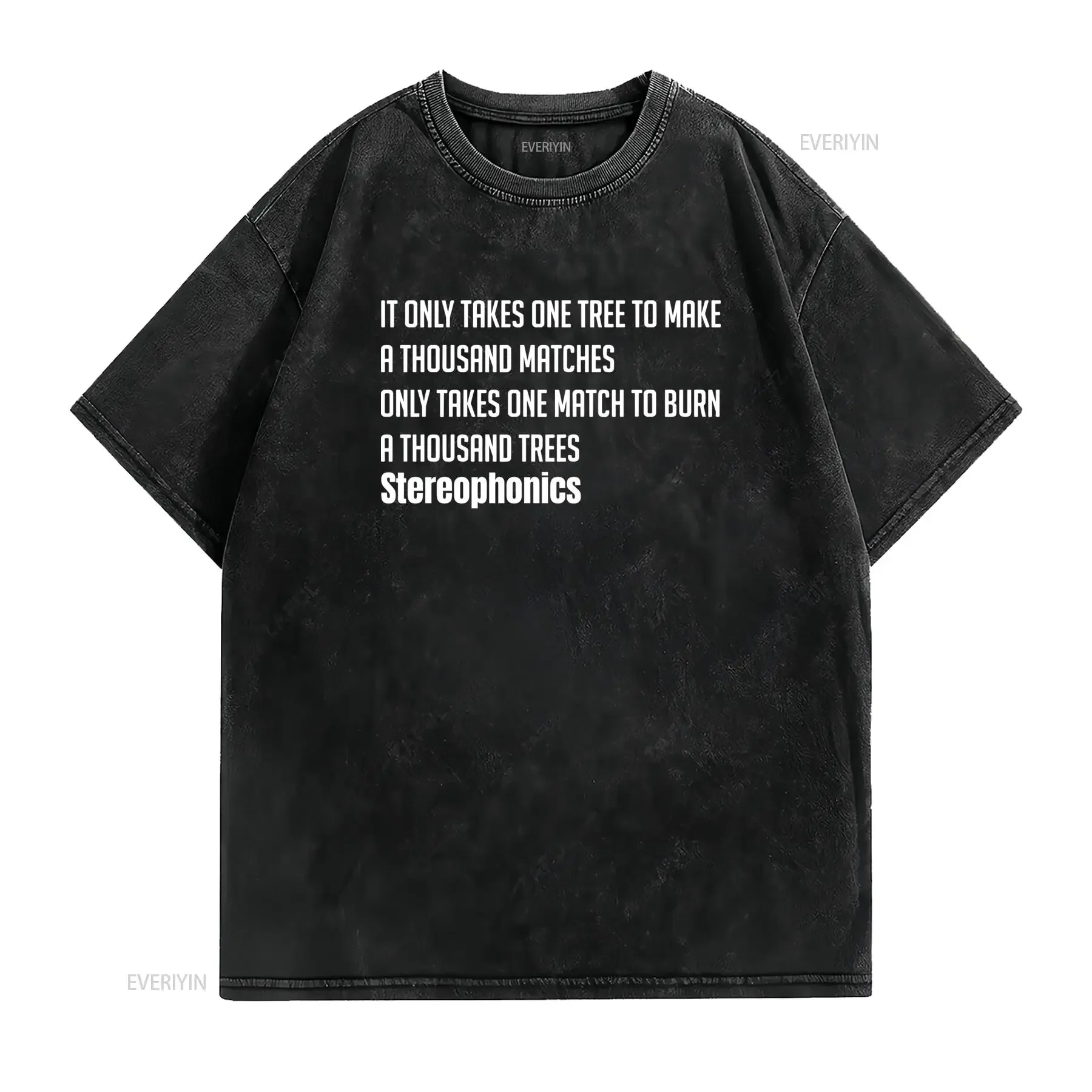 Streetwear Stereophonics Rock Band Lyric Quote Print Casual T Shirt vintage Washed Top For Everyday Wear Slightly Comfortable