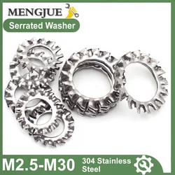 304 Stainless Steel M2.5 M3 M4 M5 M6 M8 M10 M12 M14 M16 M18 M20-M30 Anti-Slip Anti-Loosening External Multi Tooth Lock Washer
