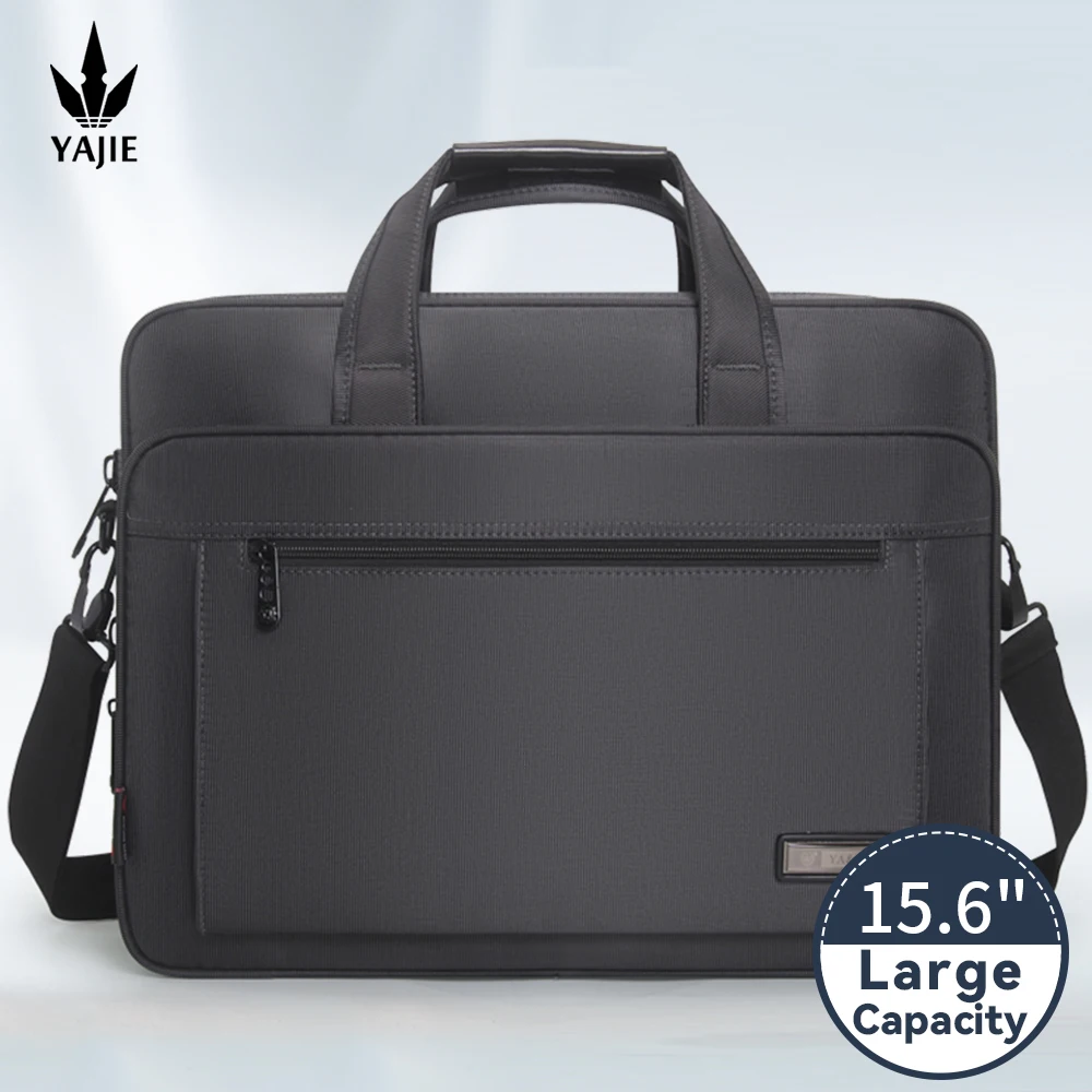 Large Briefcases For Men Canvas Tote Bag Laptop Case 15.6 Inch Bag Waterproof Work Business Bag Shoulder Messenger Oxford Black