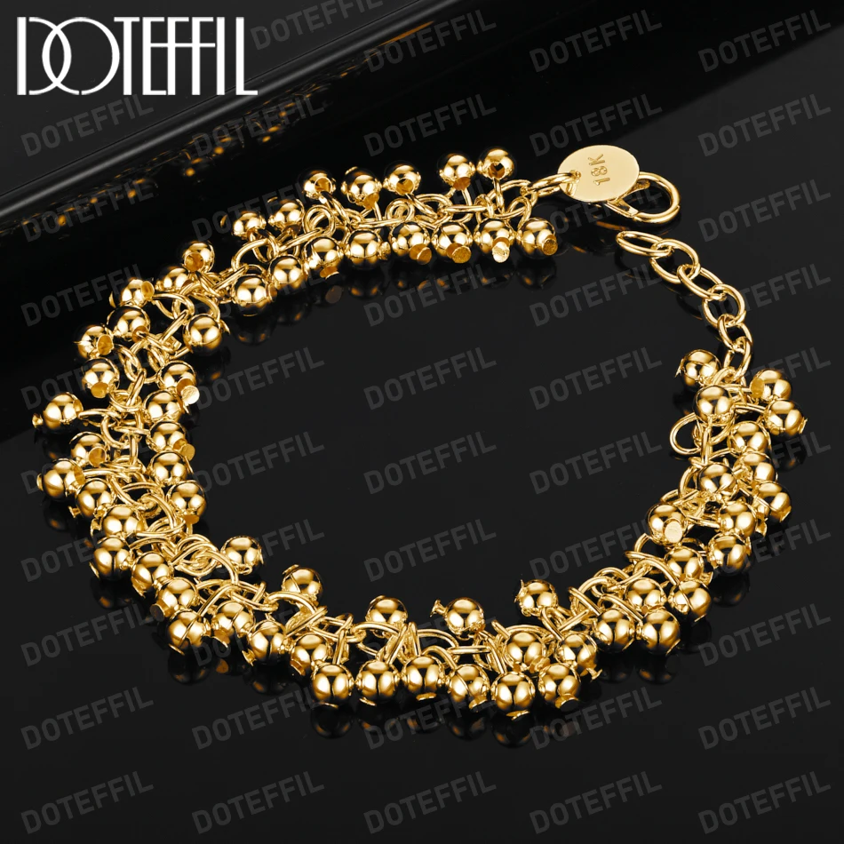 DOTEFFIL 18K Gold Bracelets Charms Bead Chain Fashion Cute Nice Women Grapes Bracelet Wedding Jewelry