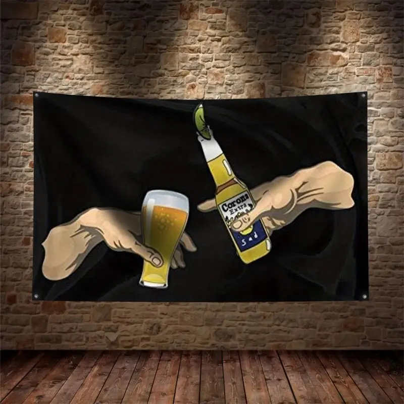 Funny Beer Pub Decoration Tapestry Bar Art Home Decor Corona Beer Mug Gift for Pub Tavern Party Flag Poster 60x90cm