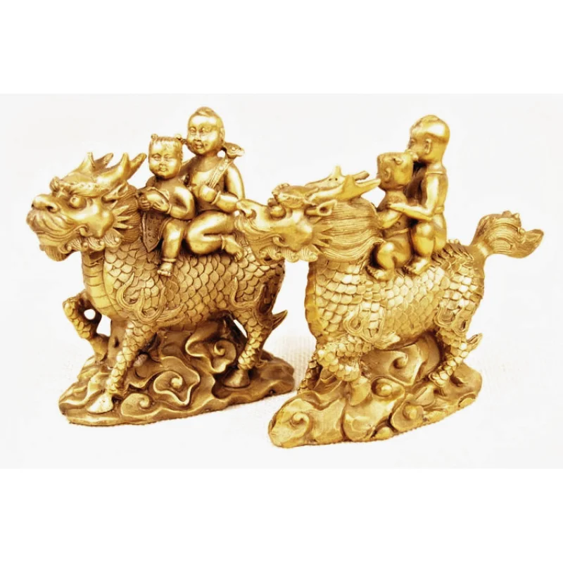 Figurine , Brass Craft, Bronze Kirin with Child