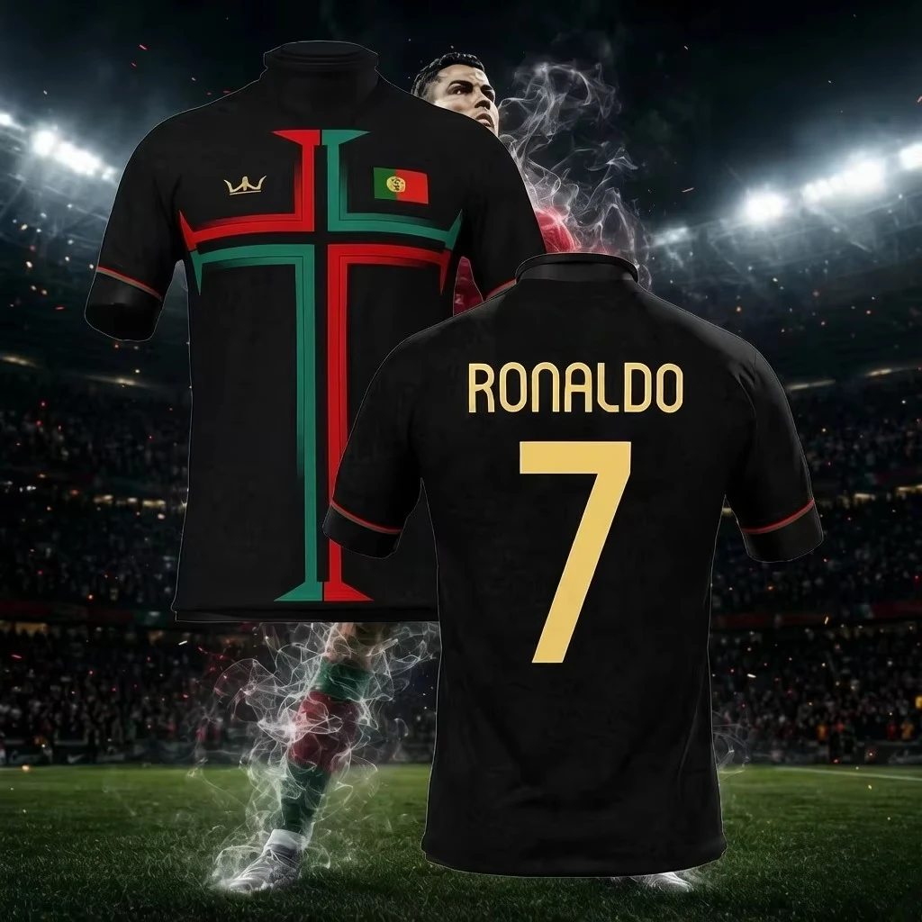 Men's comfortable jersey T-shirt, featuring the Portugal team flag color scheme, star player number print