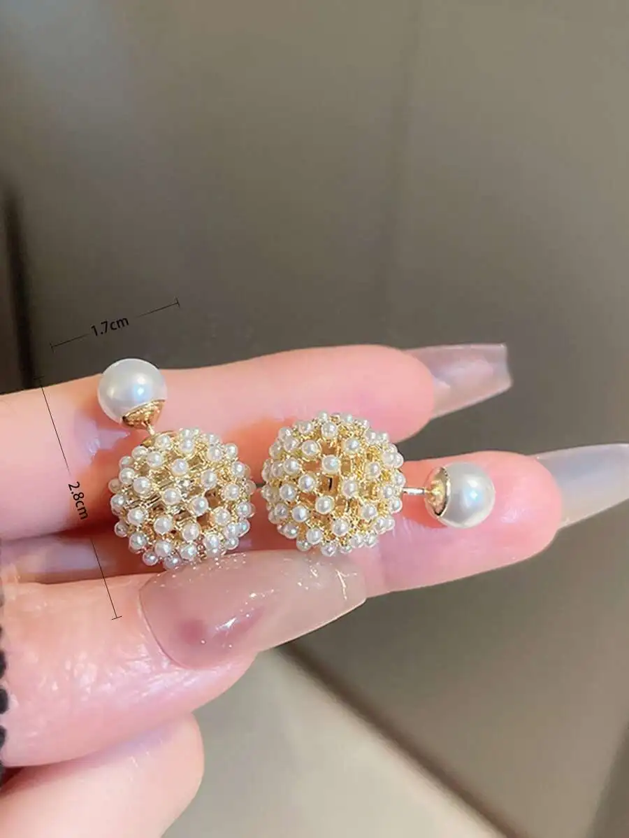 2pcs Pearl Ball Earring Jackets For Women