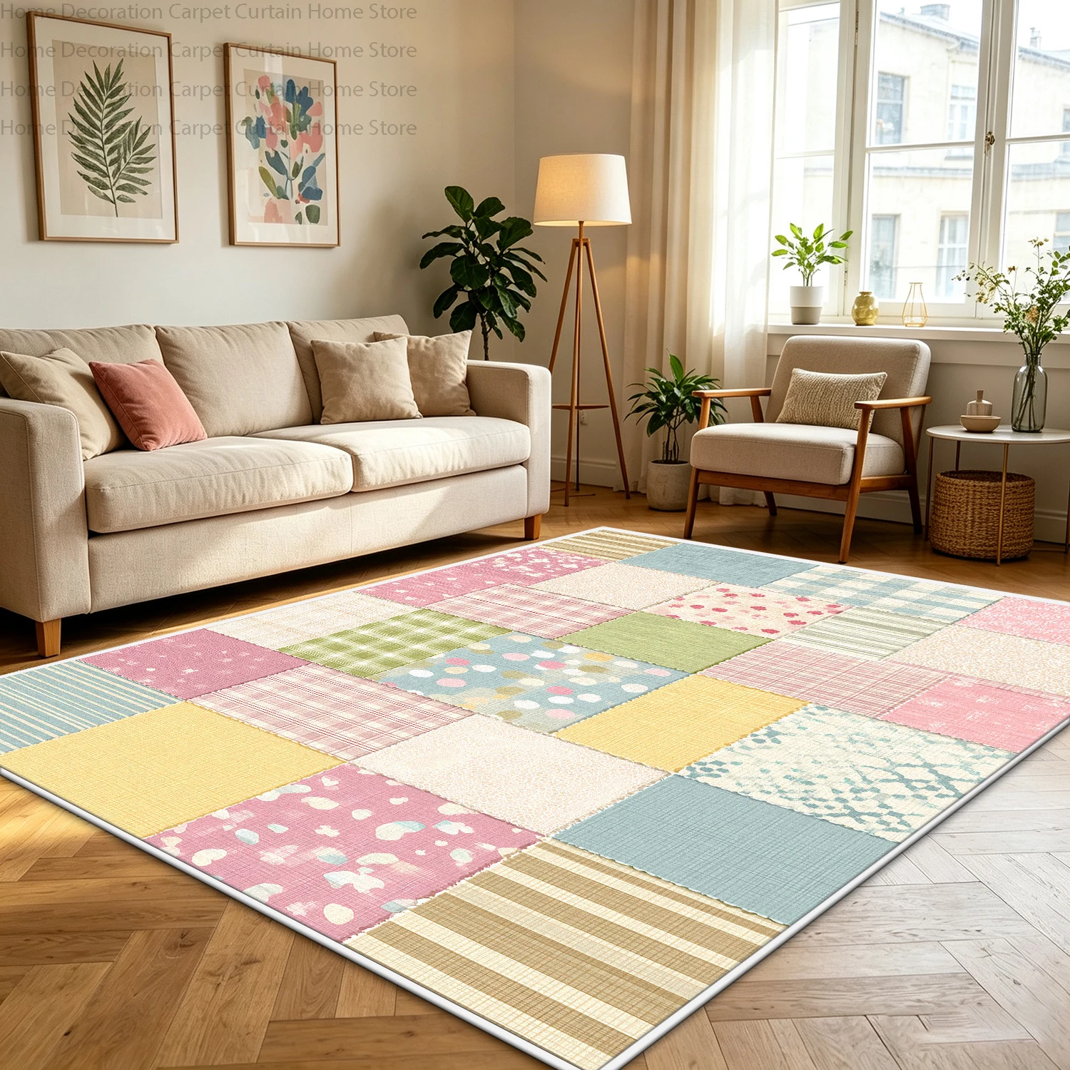 Pastel Color Geometric Patchwork Carpets for Living Room Large Area Rugs Non-slip Washable Bedroom Soft Play Gaming Floor Mats