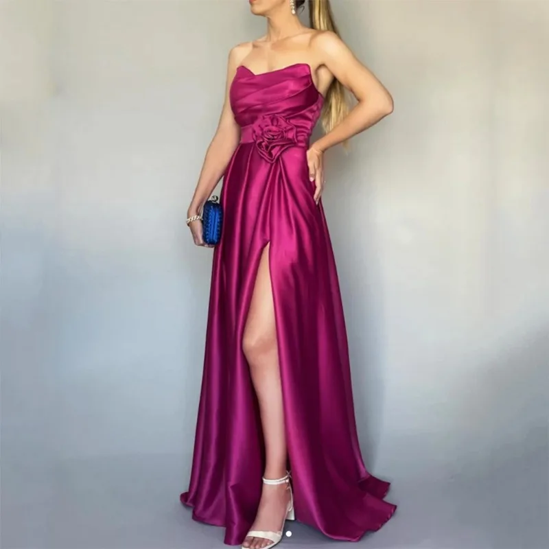 Customized Strapless Popular High End Euramerican Long Evening Dresses Fashion Popular Draped Slim Temperament Vestidos Flower D