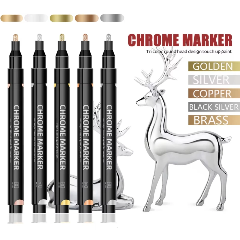 

1/3/5 Pcs Chrome Mirror Marker Pen 2mm DIY Reflective Paint Pens Permanent Gold Silver Copper Marker Model Painting Marking