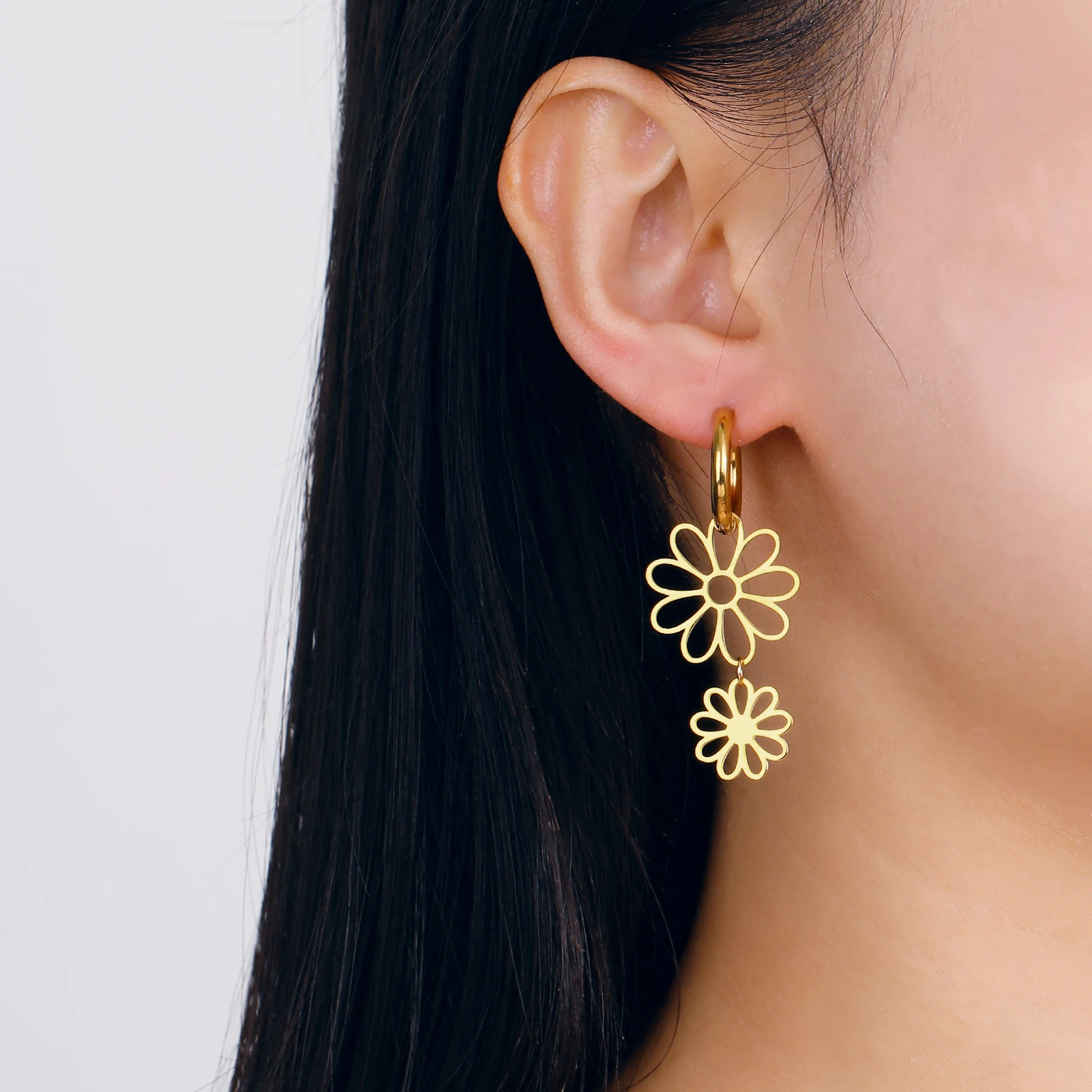 COOLTIME Blumen-Tropfenohrringe für Damen, Edelstahl, goldfarben, Kpop, Party, Geburtstagsgeschenk, Zubehör, Großhandel – Detail 19