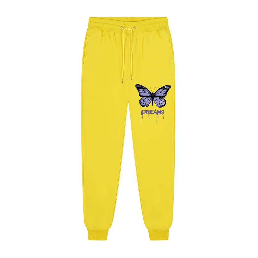 Qualität Fleece Jogging Hose Lila Schmetterling Druck Männer Frauen Casual Hosen 2022 Frühling Herbst Streetwear Männer Sweatpant