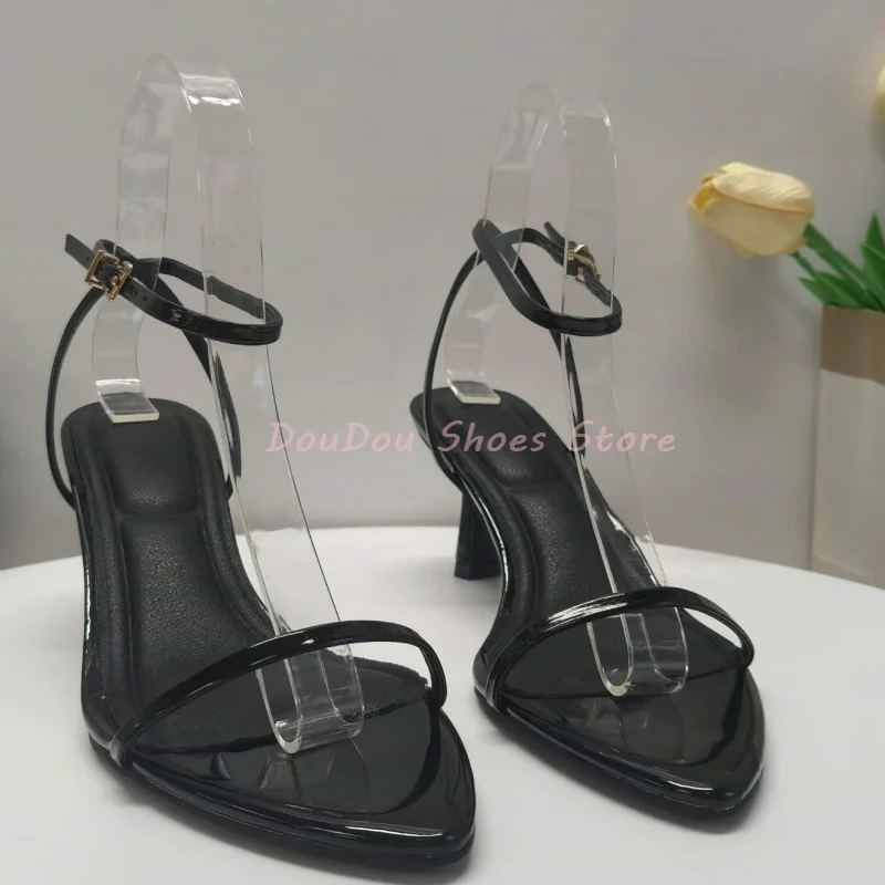 Black Open Pointed Toe Buckle Strap Stiletto Sandals Women Ankle Wrap Slingback High Heels Sexy Elegant Evening Party Dress Shoe
