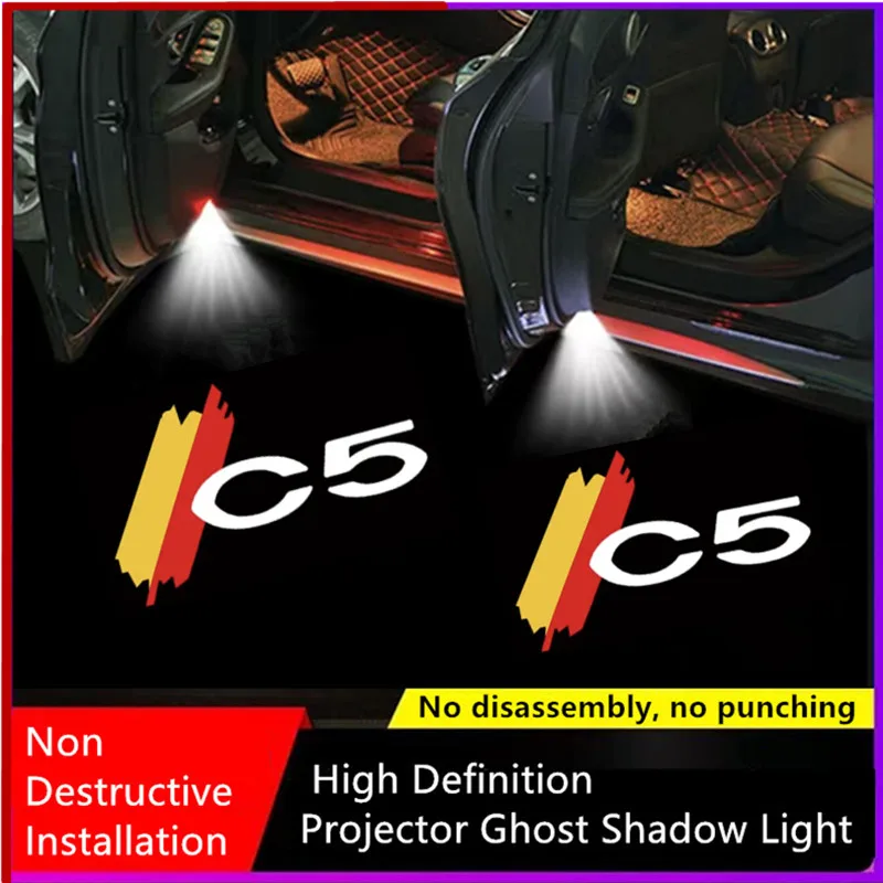 

2Pcs Car Door Welcome Lights For Citroen C5 Logo Car Door LED Projector Ghost Atmosphere Lamps Auto Decorative Accessories