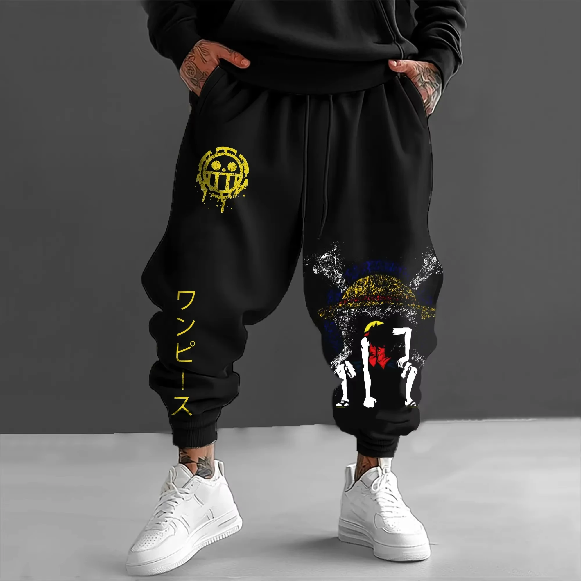 

One Piece 2023, осенне-зимние мужские зауженные брюки, новые американские трендовые брюки с принтом аниме Y2K, свободные повседневные зауженные брюки из чистого хлопка