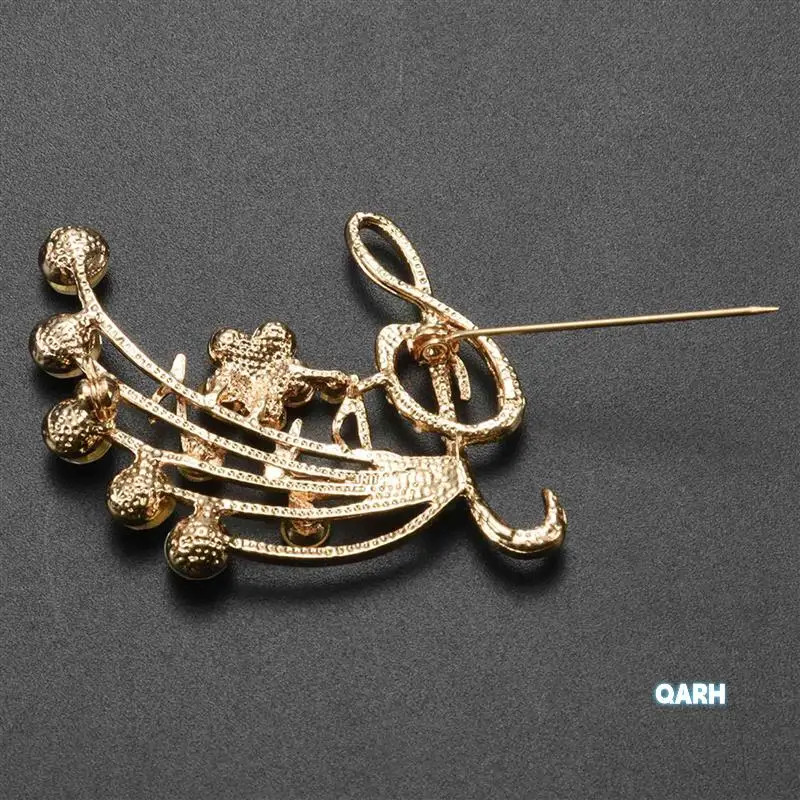 

5X New Arrival Music Brooch Elegant Style With Rhinestones Treble Clef Pin Brooches For Ladies