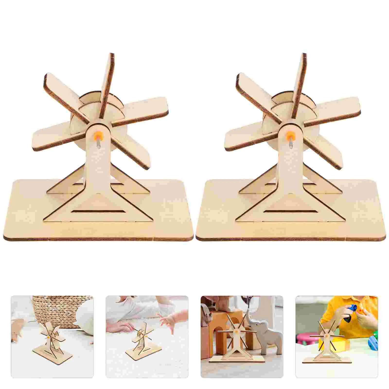 2 Sets Kids Toys DIY Model Water Wheel Assembly Wood Science Learning Kit Third Grade Puzzle Experiment Plaything Child