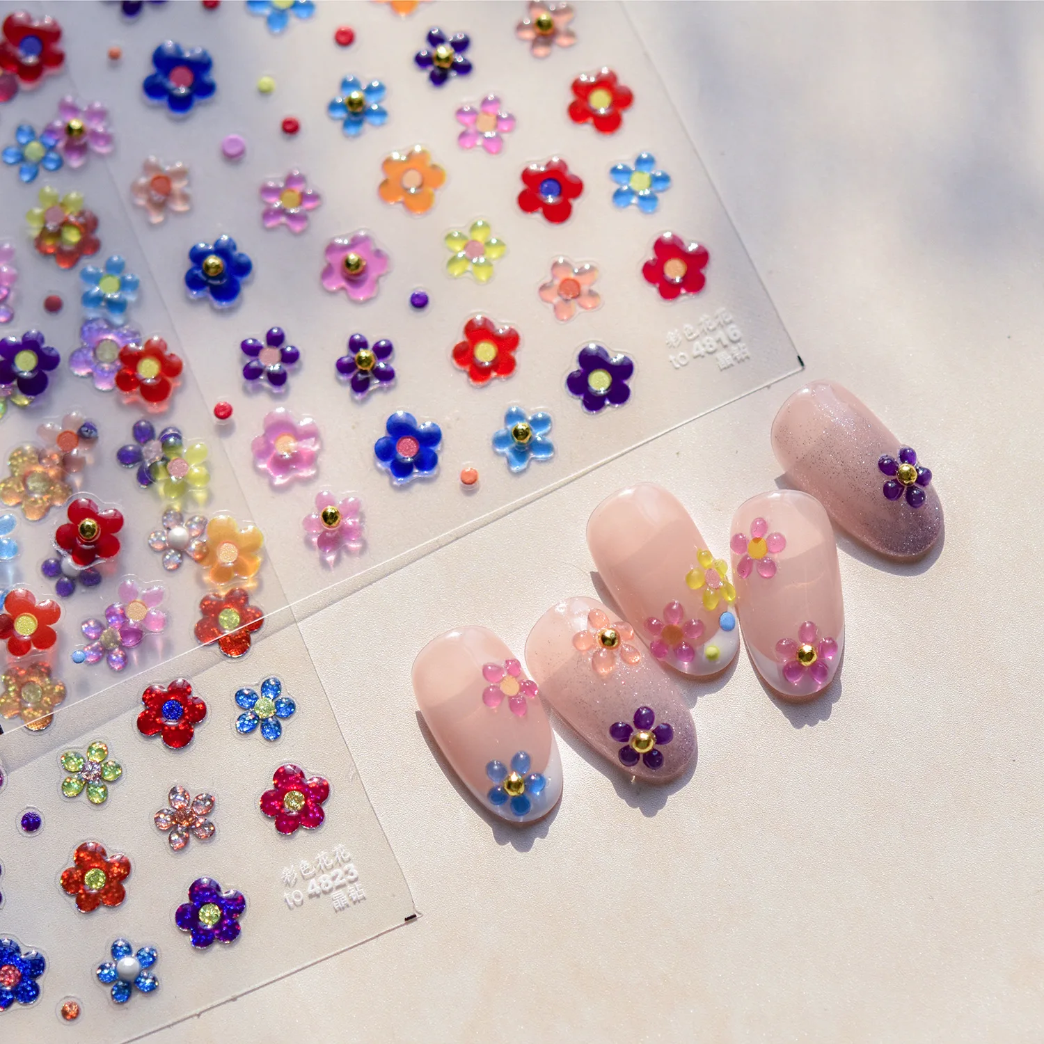 Cute Colorful Small Flower Nail Stickers Engraved Sliders For Nails Decor Manicure Decals T-4816