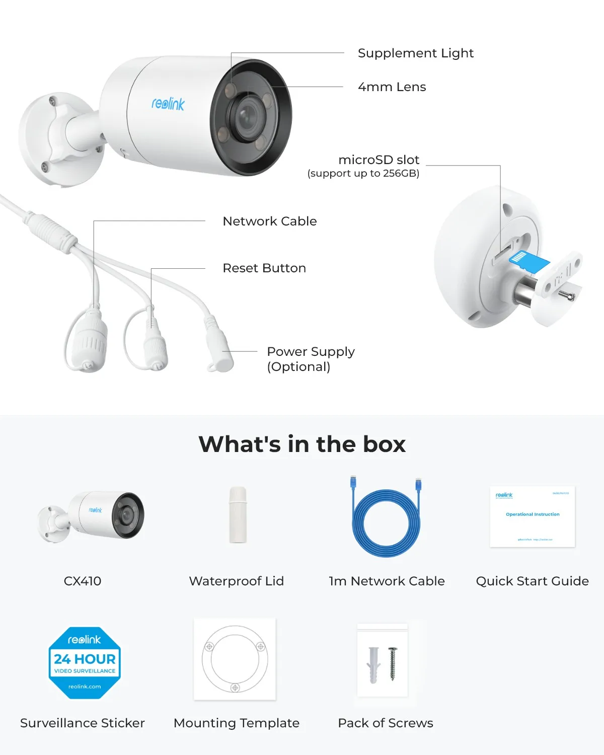 Reolink colorx 2K POE กล้องวงจรปิดกลางแจ้งที่มีรูรับแสง F1.0 4MP กล้อง IP แสงอุ่นปรับได้การตรวจจับ Ai อัจฉริยะ