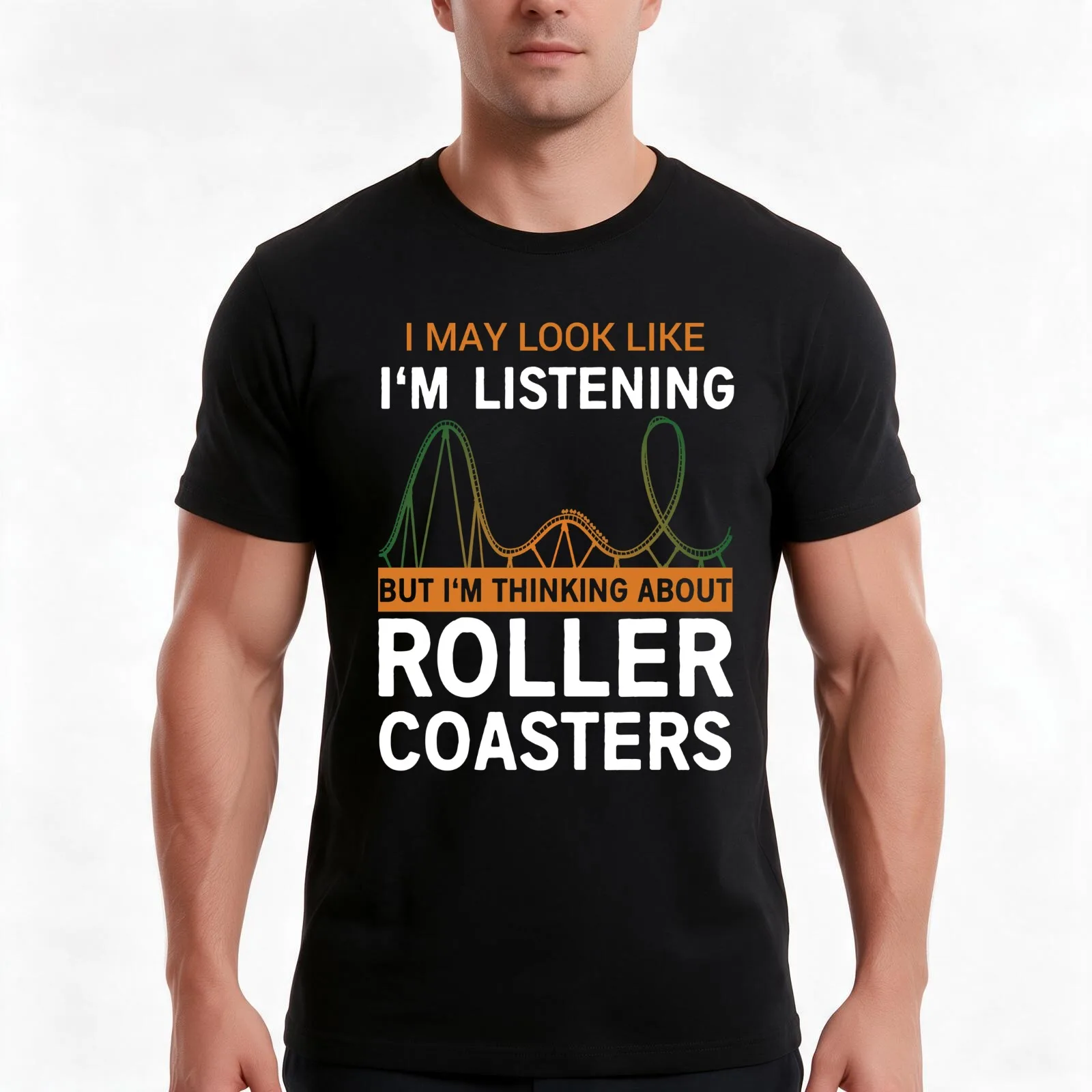 Roller Coaster T-Shirt, Summer Casual Cotton Tee, Oversized Streetwear Tops, Vintage Graphic Print, Loose Fit Short Sleeve