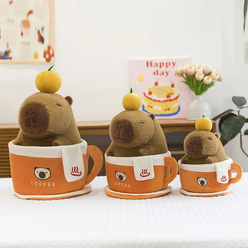 45cmの新しいオレンジ色のカピバラのコーヒーカップ型ぬいぐるみ、子供への誕生日プレゼント、自動販売機の景品、卸売販売