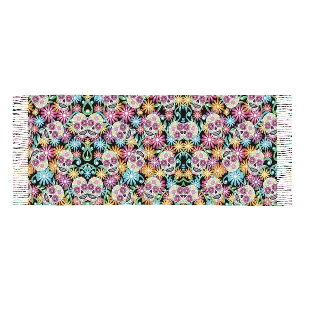 Bufanda de calavera de azúcar del Día de los muertos, chales de Pashmina cálidos de invierno, chal grande de calavera de azúcar, bufanda de flores coloridas para damas