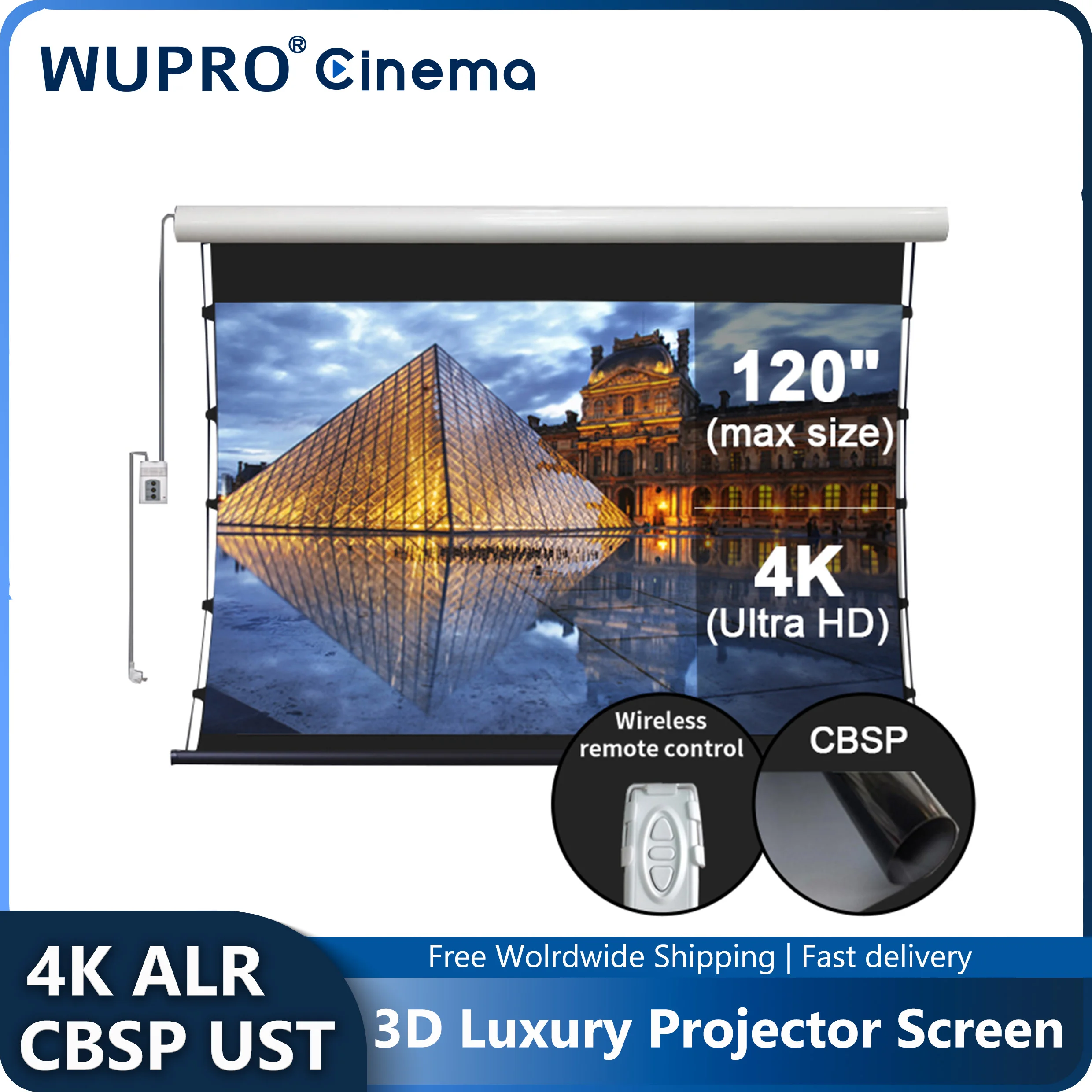 

New Projector Screen CBSP 4K ALR Wupro Luxury Drop Down Motorised 92-120 Inch Smart TV For 3D Laser Ultra Short Throw Projectors