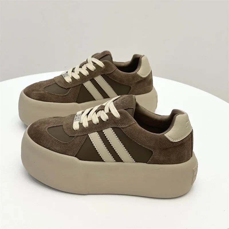 Sports Shoes Thick Sole Casual Board Women 2024 New Cowhide Everything Soft Inside Increase De Training Shoes