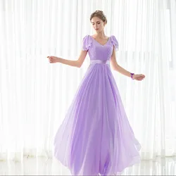 Lilac Bridesmaid Dresses A-line V-neck Floor Length Chiffon Long Wedding Party Dresses Customized