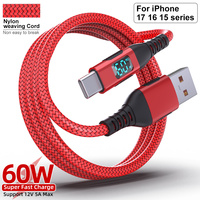 Nylon Braided 1M 2M 3M USB A to Type C Fast charger Cord 3A max with LED Display Fast charging for iPhone 15 16 iPad Mackbook