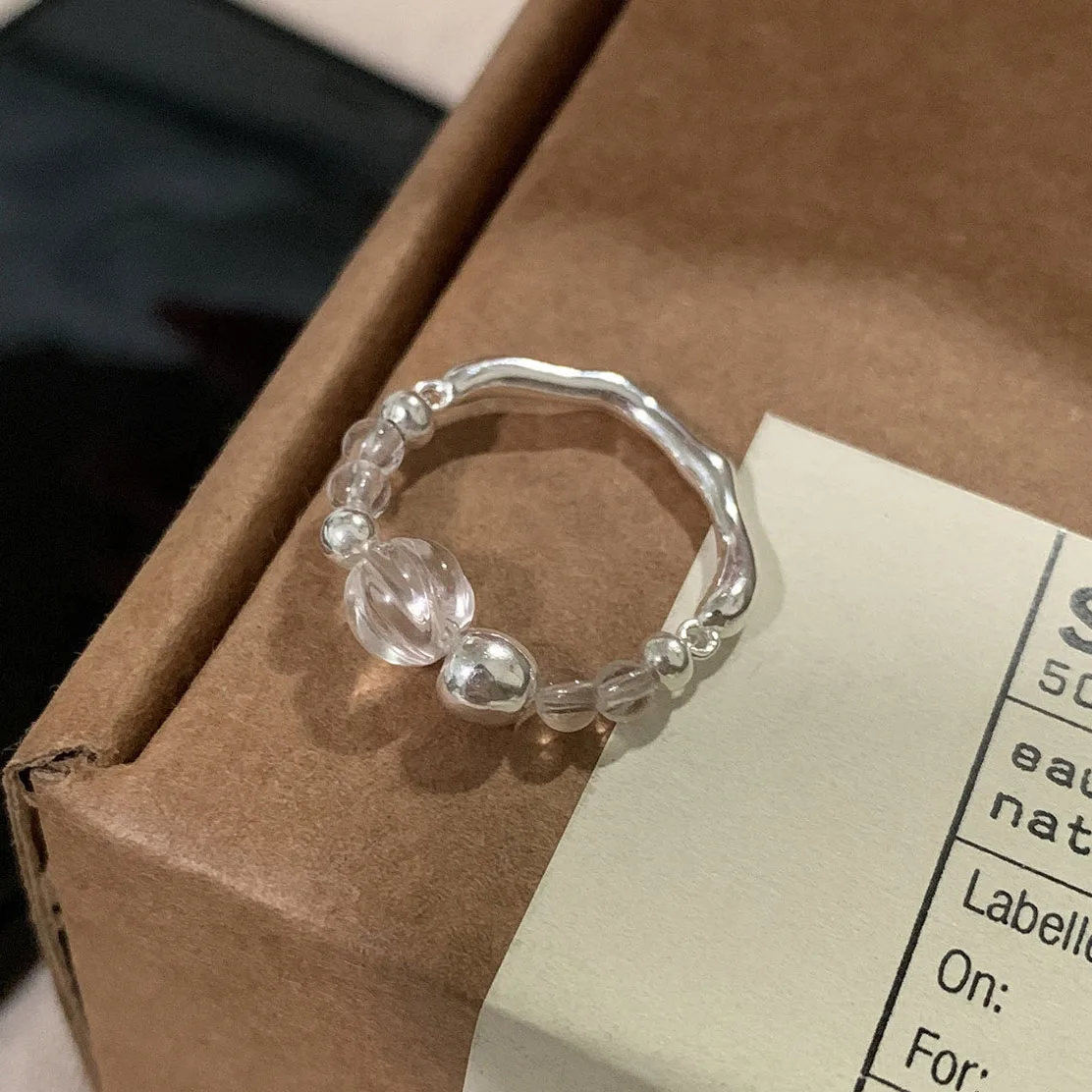925 Sterling Silver Open Finger Ring Clear Bead Elastic Strand Irregular Punk For Women Girl Jewelry Gift Dropship Wholesale