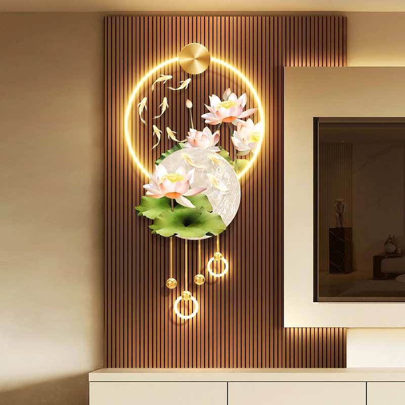 ตกแต่งบ้านปลา Koi Entrance ตกแต่งภาพวาด Lotus Corridor Corridor เก้าปลาภาพ Entrance Stereoscopic ภาพจิตรกรรมฝาผนังโคมไฟ