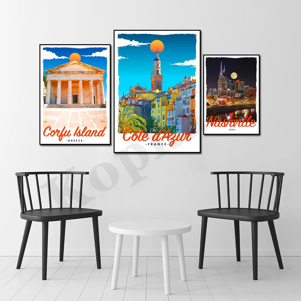Abu Simbel Nashville St Lucia Tulum Corsica France Corfu USA Detroit City Travel Scenery. Home Wall Decor Art Canvas Painting
