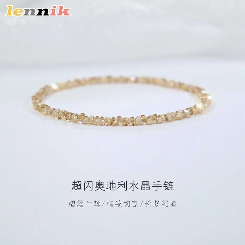 Ultra-thin Austrian Blue Crystal Bracelet Pink Champagne Elastic Rope Style Light Luxury Minimalist Pure Women's Beaded Bracelet