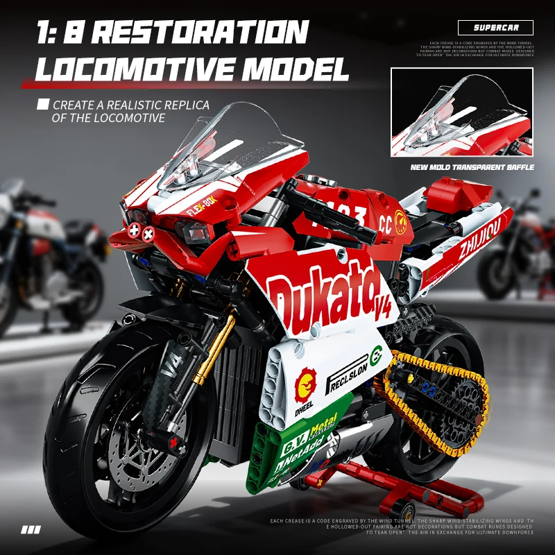 

Набор для сборки мотоцикла V4, модель супербайка 1:8, техническая гоночная модель, STEM-конструктор, подарок для мальчика