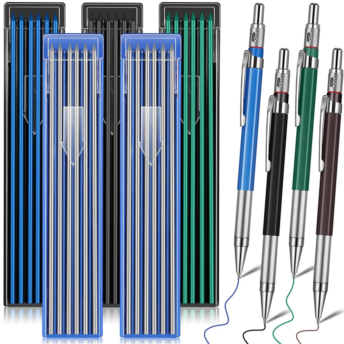 

Welder Pencil with 60 Pieces Round Refills Mechanical Pencil Metal Marker Pen for Construction Workers,Welders,