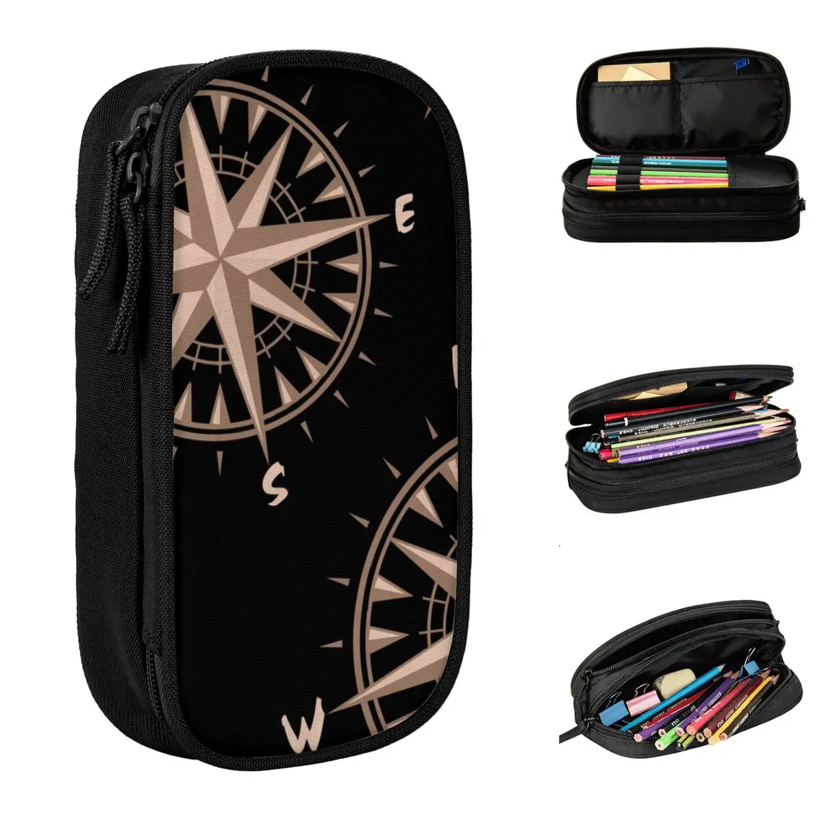 Compass Vintage Nautical Pencil Cases Classic Pen Holder Bags for Student Big Capacity Students School Cosmetic Pencilcases