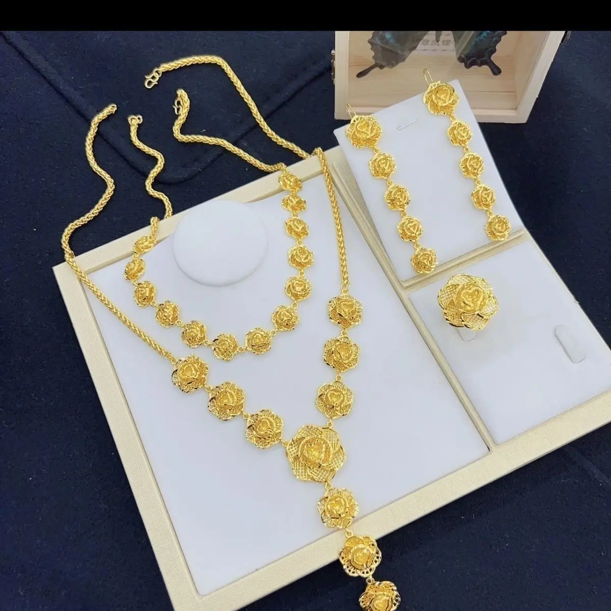 

Dubai New 24K Gold Plated Wedding Necklace Earrings for Women's Jewelry Set DD10299