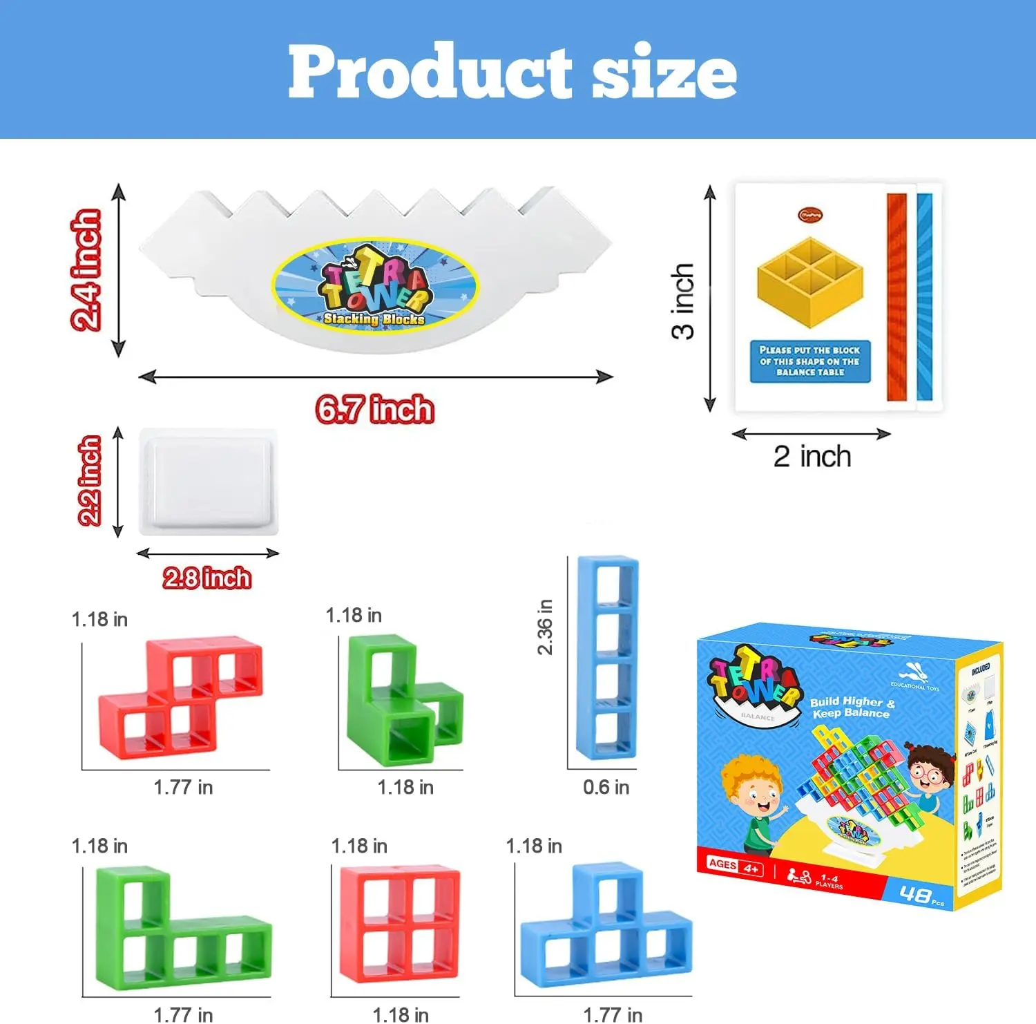 ألعاب برج التراص الموازنة من تيترا، 32/48 قطعة من ألعاب الطاولة للأطفال والكبار، لعبة توازن فريق مكعبات بناء لعبة الجذعية