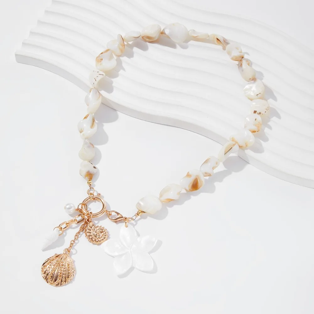 Sweet Bohemian Shell Necklace Bracelet Flower Conch Marine Style Necklace Charm Pearl Beach Beaded Jewelry Vacation