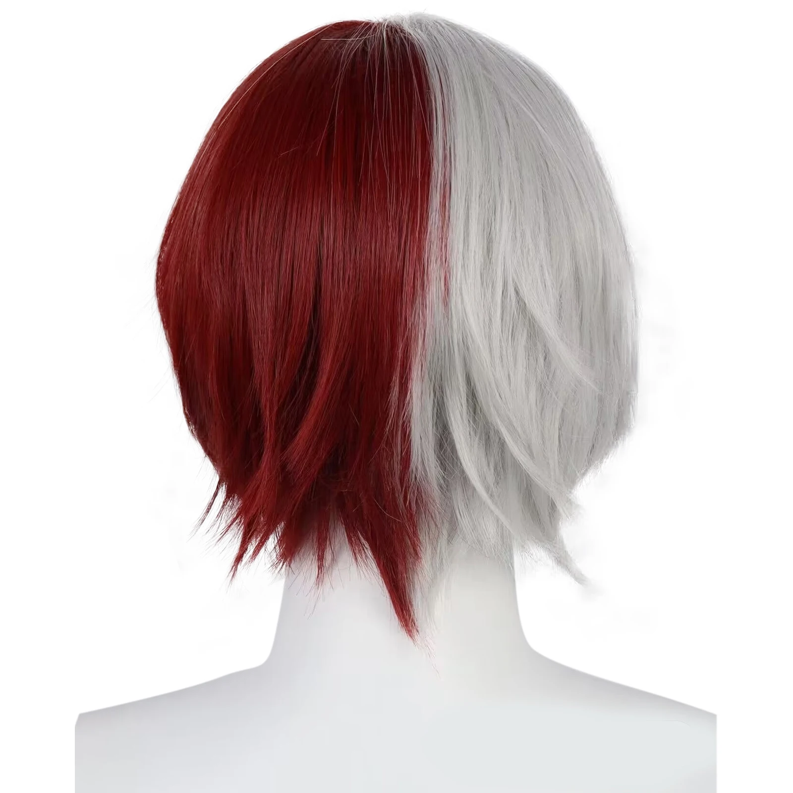 Women's Wig Half Red Half Silvery Silver Gray Synthetic Wig , Short Long Straight Cosplay Wig, Character Wig for Halloween Party