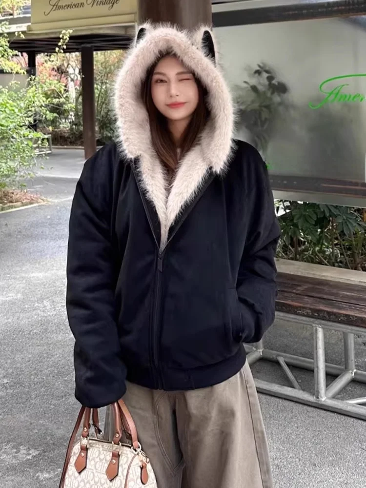 

Bla Хлопок Jaet с капюшоном и ушками Тепло ex Осень Зима Faion Брендовая пара Одинаковые Thiened Полиэстер