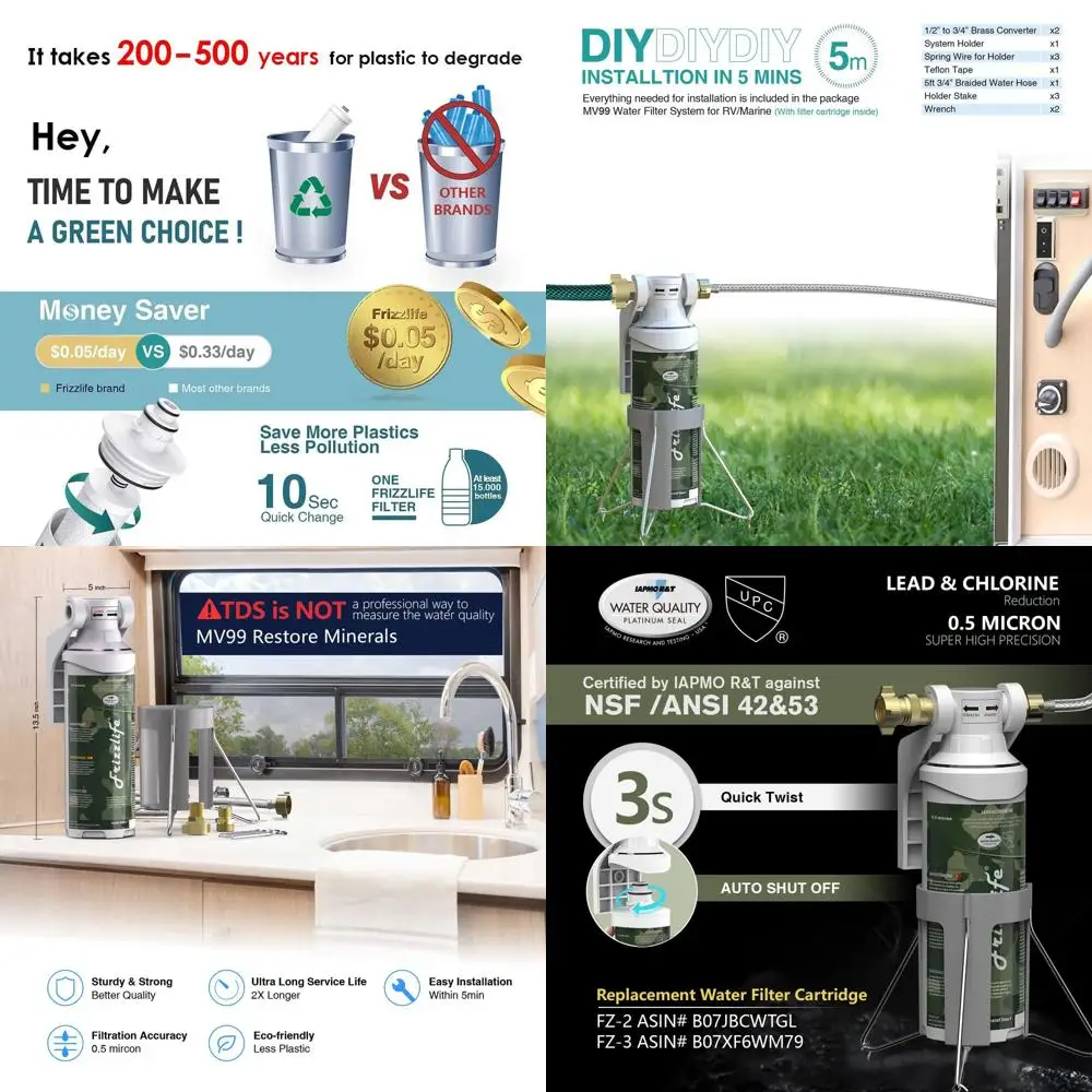 RV Water Filter-NSF/ANSI 53&42 Certified Inline Hose Filter for RV-0.5 Micron High Water Pressure, Reduce Chlorine, Lead, Heavy