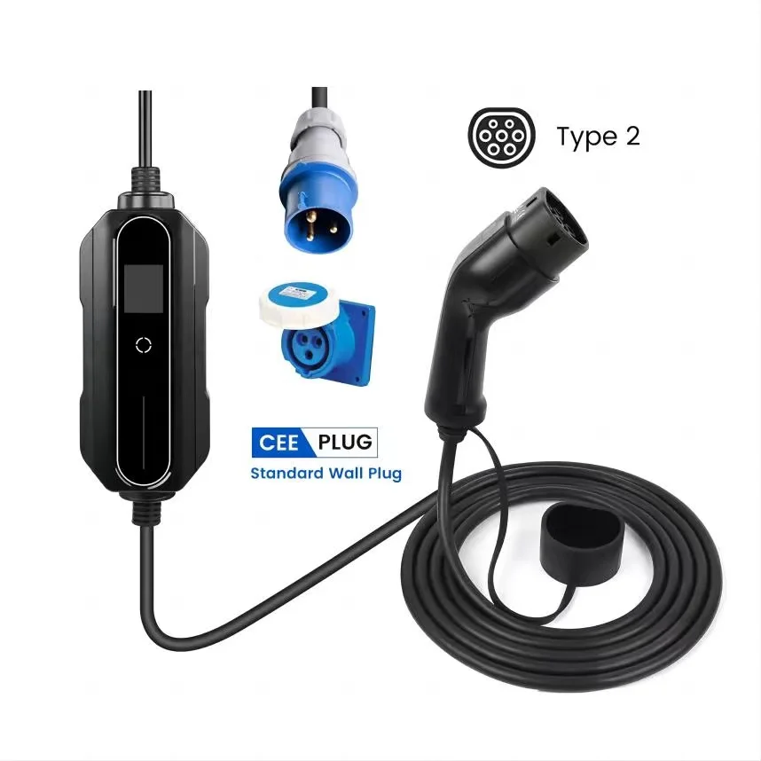 AU US Plug IP66 Level 2 Smart Control EV Charger Type2 Type 1 Current Adjustable AC Portable 7.4Kw Car Charger