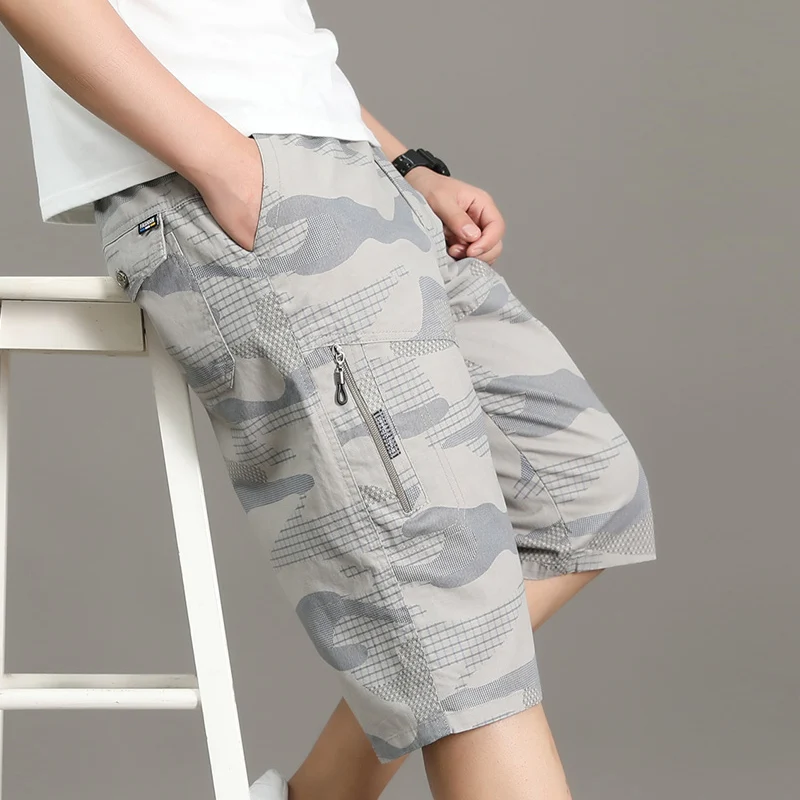 

Men Summer Cotton Baggy Fit Cargo Camo Jorts Shorts Waist Big Size Dad Style Casual Outdoor Leisure Wear Breathable Comfortable