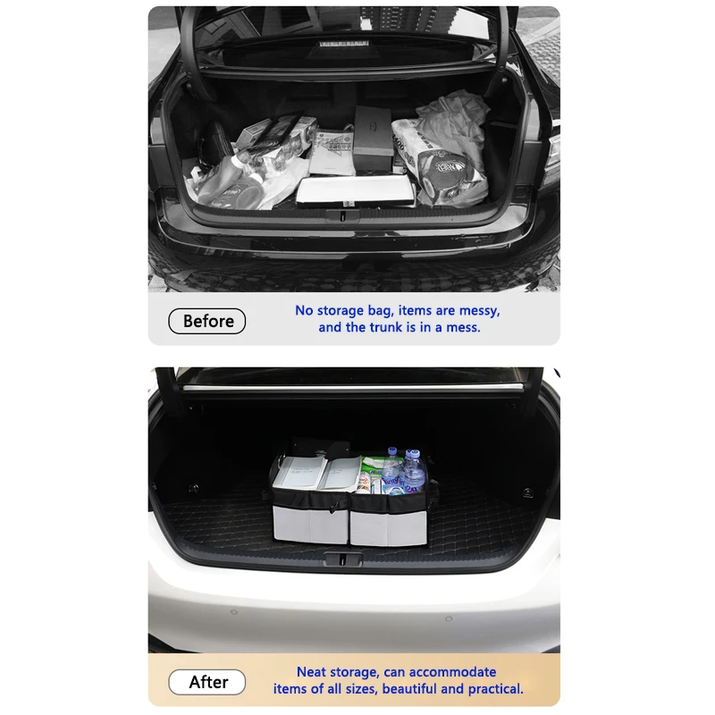 Car Trunk Organizer Collapsible Rear Trunk Storage Bag Oxford Waterproof With Side Pocket With Handle Foldable Durable Accessory