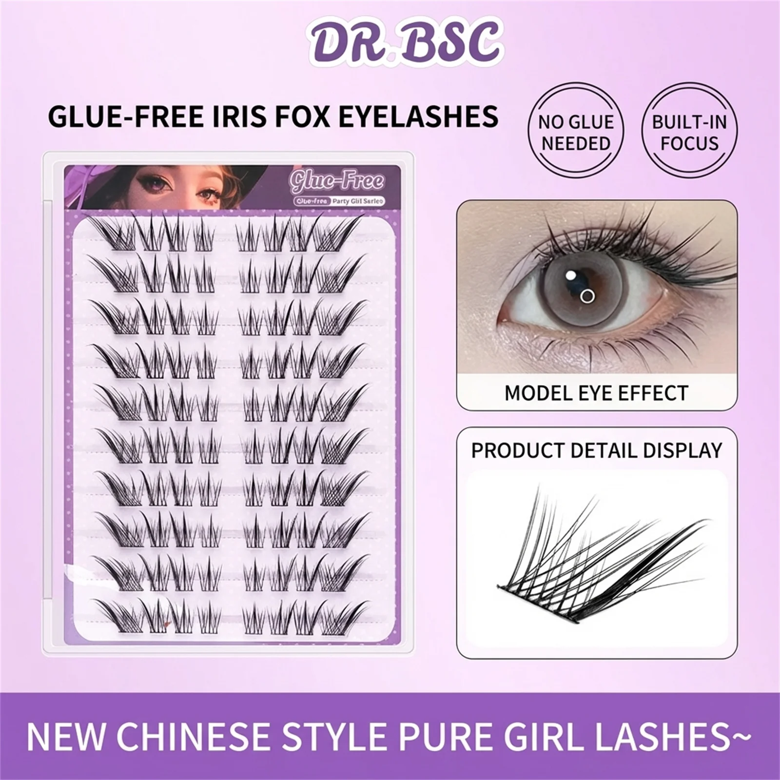Manga Fox's eye False Eyelashes Natural 10-14mm Mixed Length C Curl individual cluster lash extenstions Party cosplay makeup