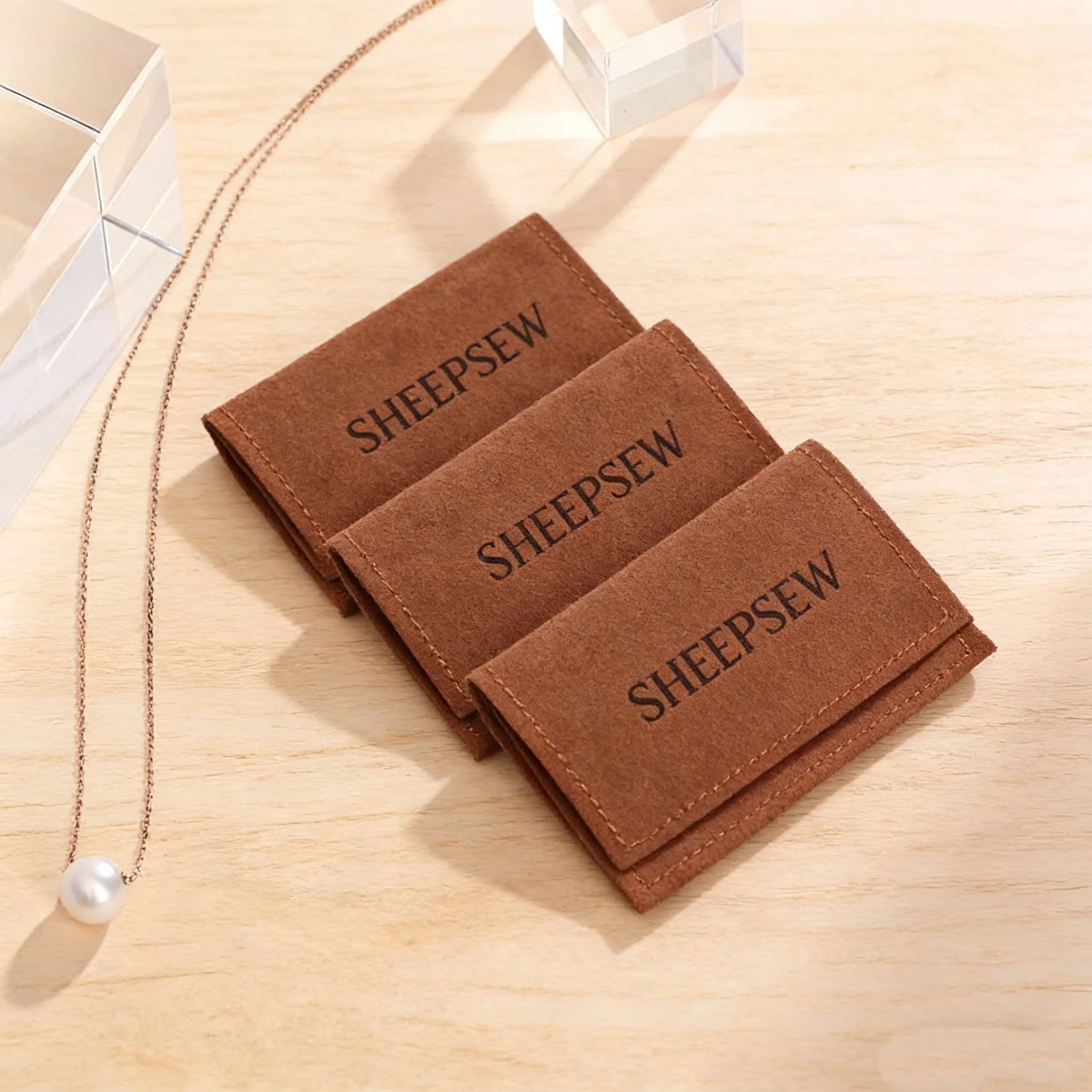 

SHEEPSEW Brown Debossed Envelope Microfiber Jewelry Pouch with Custom Logo - For Ring Earring Storage